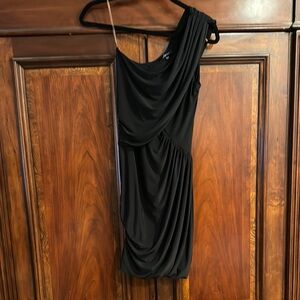 Soprano Black One Shoulder Ruched Mini Dress